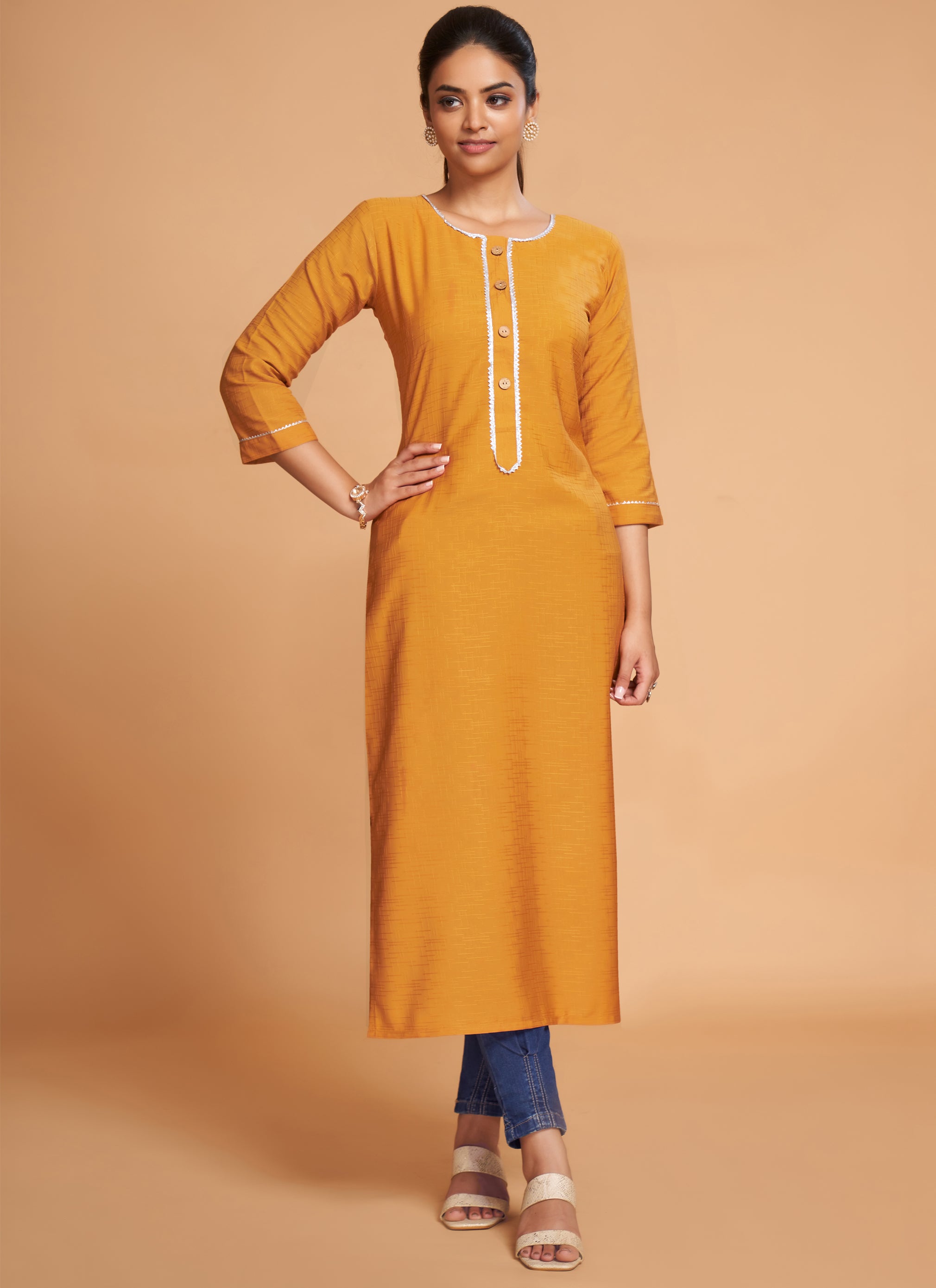 Best Yellow Color Readymade Partwear Cotton Kurti.